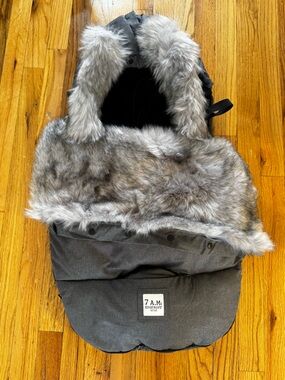 7 A.M. Enfant Kids Hooded Winter Puffer - Gray with Faux Fur Trim